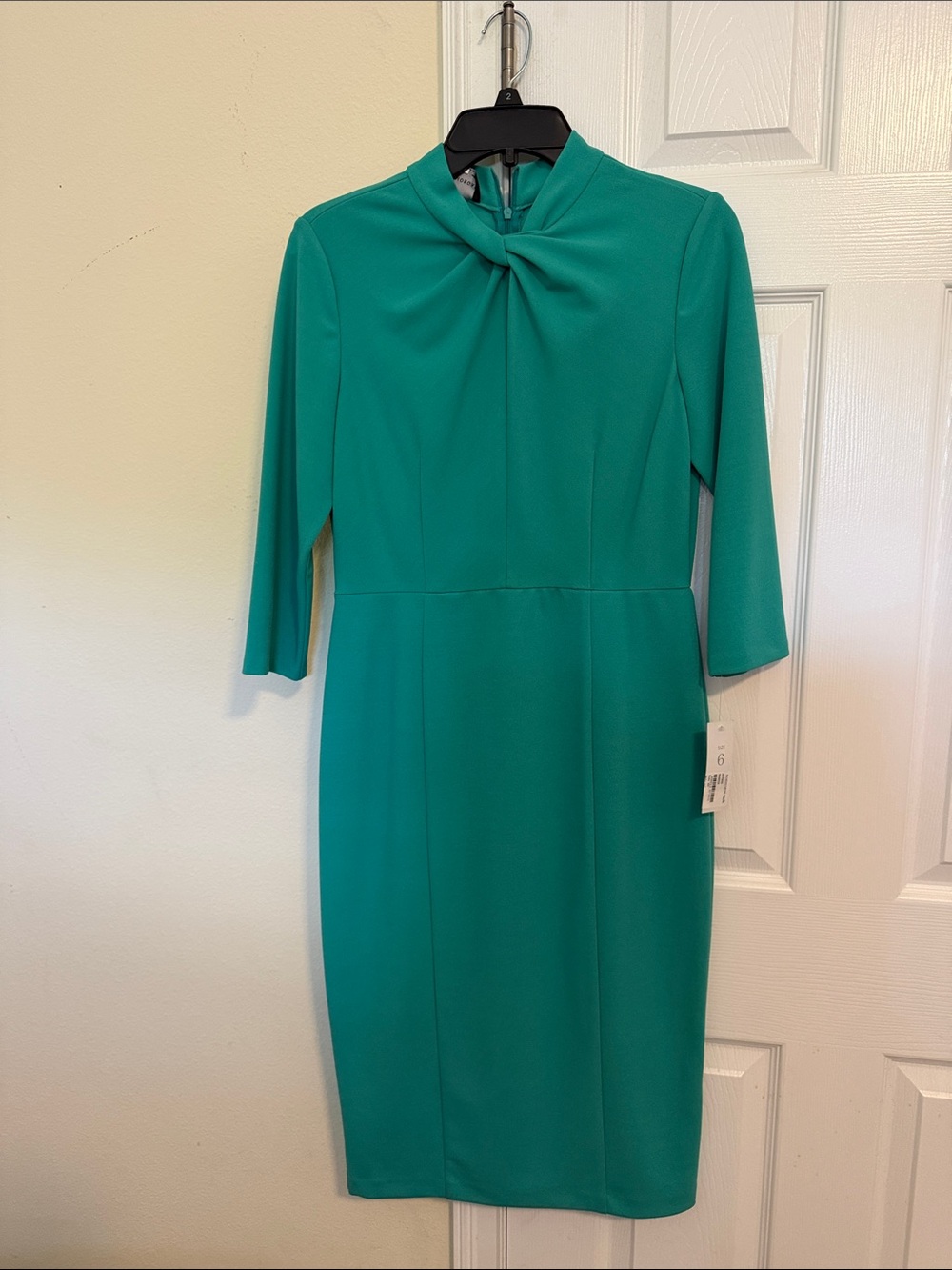 Donna Morgan Teal Twist-Neck Midi Sheath Dress